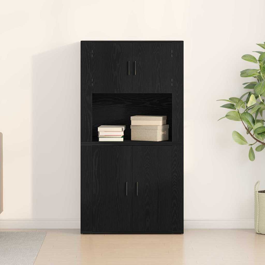 Højskab Sort Eg 80 X 33 X 150 Cm Konstrueret Træ - Billede 4