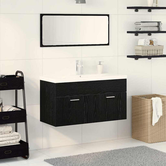 Badeværelsesmøbel Sæt Med Dør 3 Pcs Sort Eg 90 X 38.5 X 46 Cm - Hovedbillede