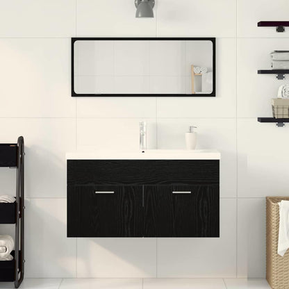 Badeværelsesmøbel Sæt Med Dør 3 Pcs Sort Eg 90 X 38.5 X 46 Cm - Billede 4