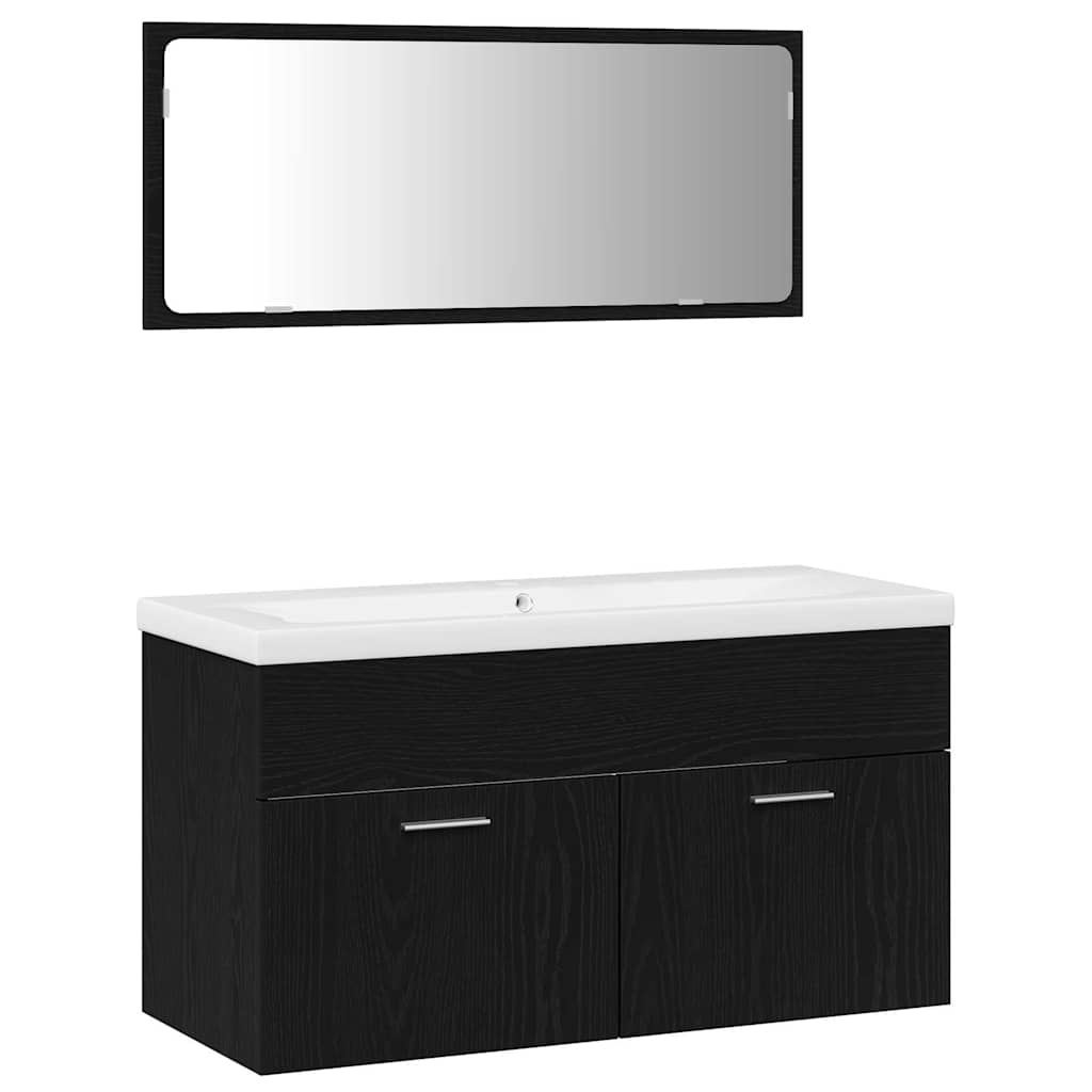 Badeværelsesmøbel Sæt Med Dør 3 Pcs Sort Eg 90 X 38.5 X 46 Cm - Billede 2