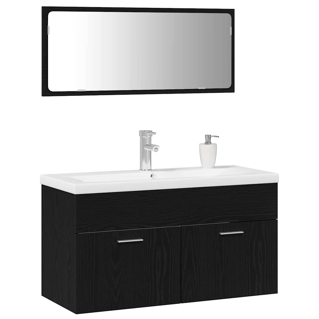 Badeværelsesmøbel Sæt Med Dør 3 Pcs Sort Eg 90 X 38.5 X 46 Cm - Billede 3