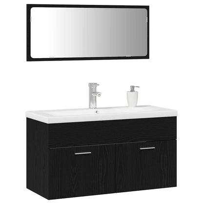 Badeværelsesmøbel Sæt Med Dør 3 Pcs Sort Eg 90 X 38.5 X 46 Cm - Billede 3