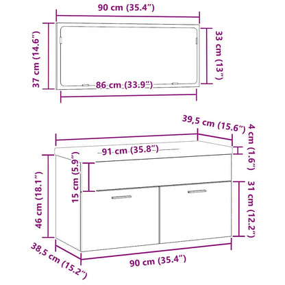 Badeværelsesmøbel Sæt Med Dør 3 Pcs Sort Eg 90 X 38.5 X 46 Cm - Billede 12