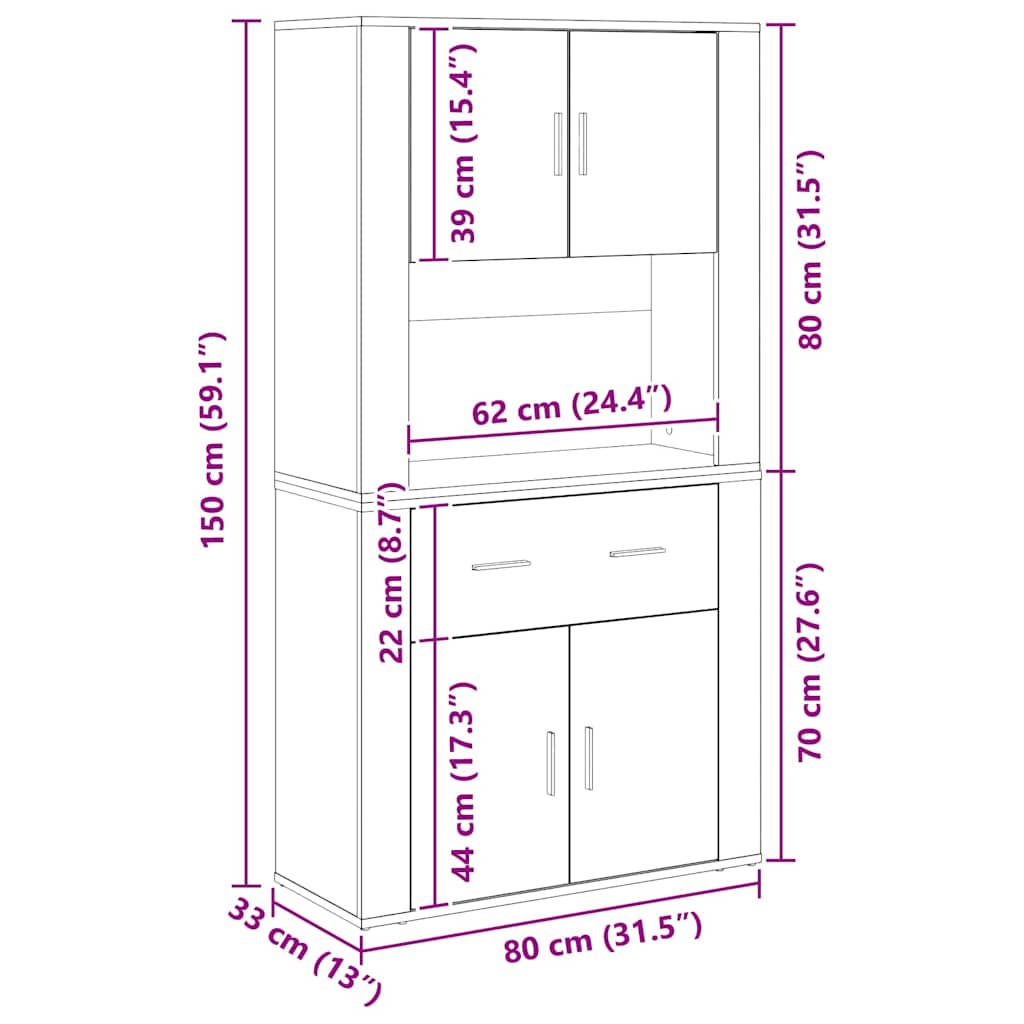 Højskab Med Skuffe Gammelt Træ 80 X 33 X 150 Cm Konstrueret Træ - Billede 13