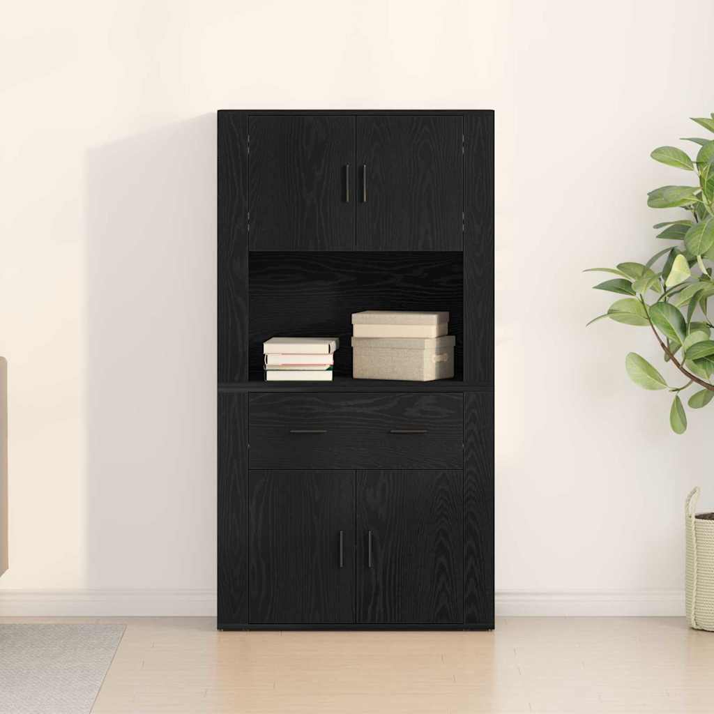 Højskab Med Skuffe Sort Eg 80 X 33 X 150 Cm Konstrueret Træ - Billede 4