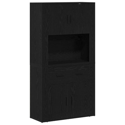 Højskab Med Skuffe Sort Eg 80 X 33 X 150 Cm Konstrueret Træ - Billede 2