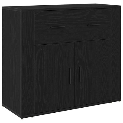 Højskab Med Skuffe Sort Eg 80 X 33 X 150 Cm Konstrueret Træ - Billede 6