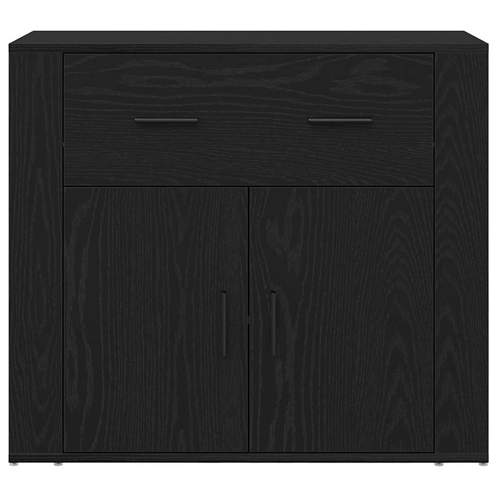 Højskab Med Skuffe Sort Eg 80 X 33 X 150 Cm Konstrueret Træ - Billede 8
