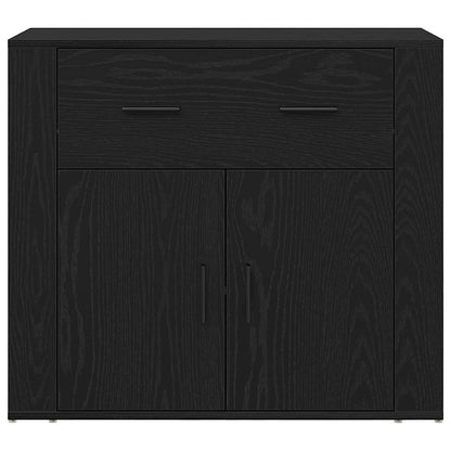 Højskab Med Skuffe Sort Eg 80 X 33 X 150 Cm Konstrueret Træ - Billede 8