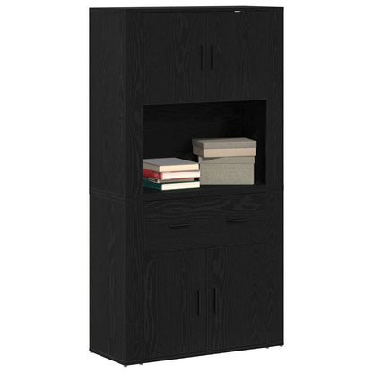 Højskab Med Skuffe Sort Eg 80 X 33 X 150 Cm Konstrueret Træ - Billede 3