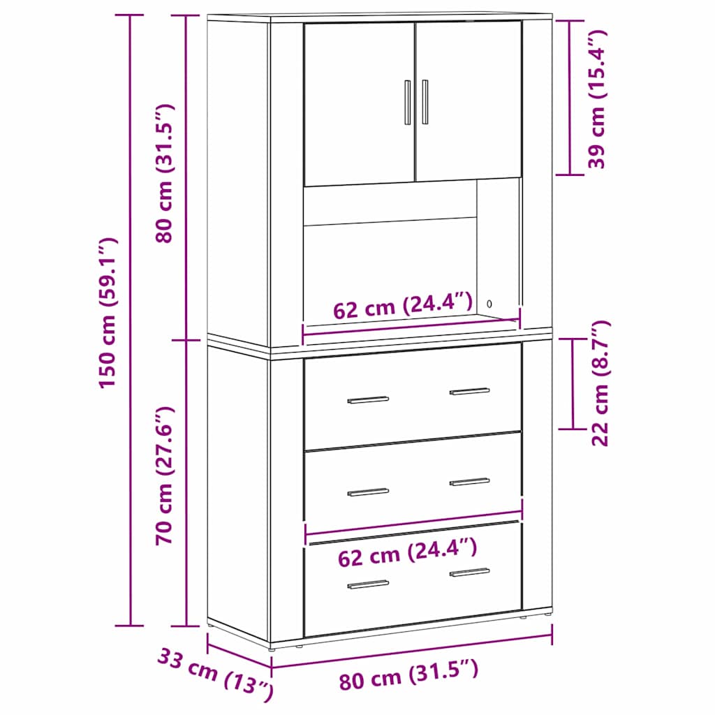 Highboard 80 X 33 X 150 Cm Konstrueret Træ - Billede 13