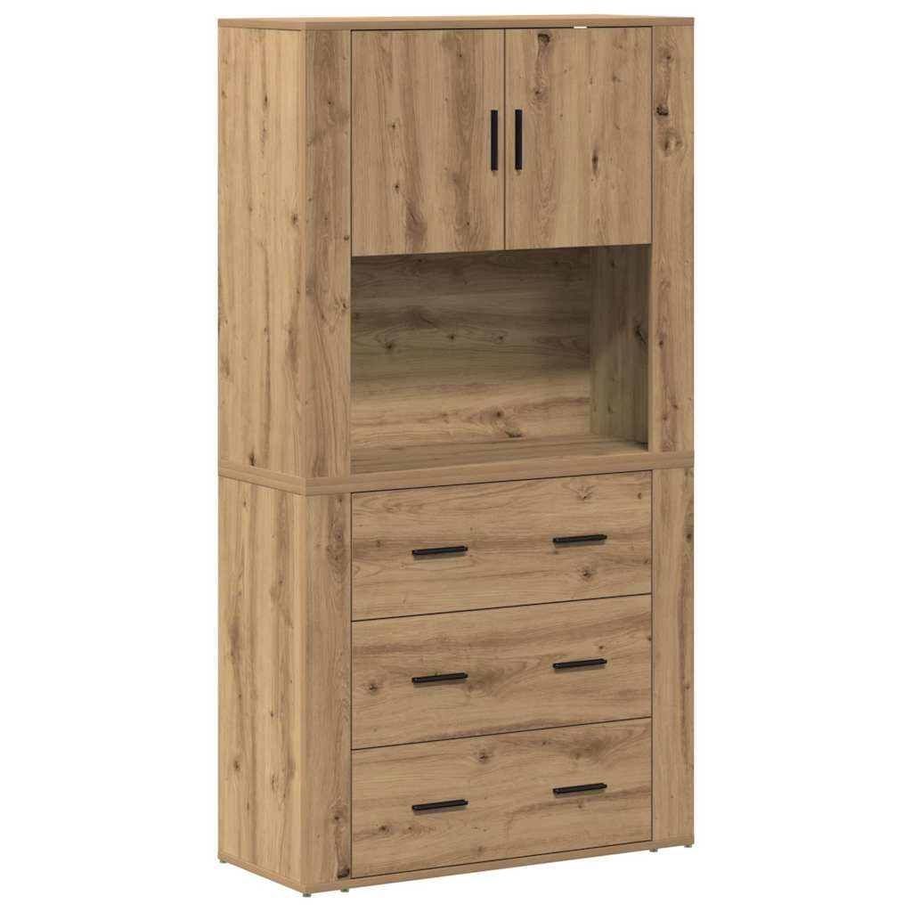Højskab Med Skuffe Artisan Eg 80 X 33 X 150 Cm Konstrueret Træ - Billede 2