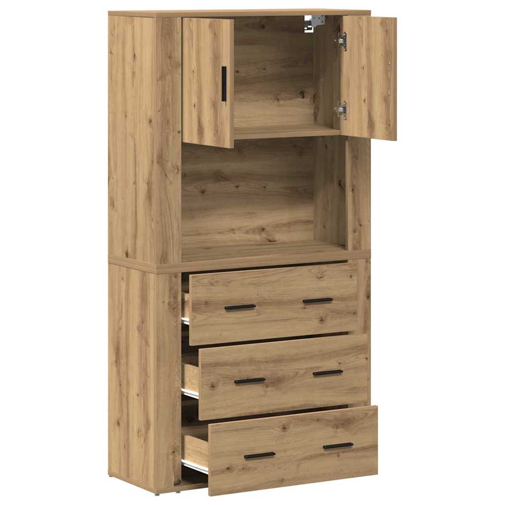 Højskab Med Skuffe Artisan Eg 80 X 33 X 150 Cm Konstrueret Træ - Billede 5