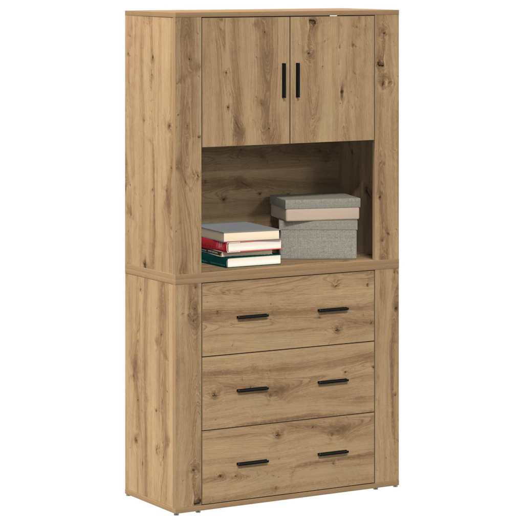 Højskab Med Skuffe Artisan Eg 80 X 33 X 150 Cm Konstrueret Træ - Billede 3