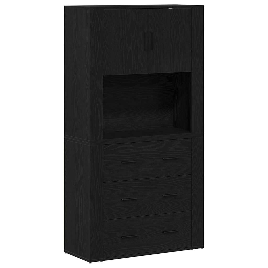 Højskab Med Skuffe Sort Eg 80 X 33 X 150 Cm Konstrueret Træ - Billede 2
