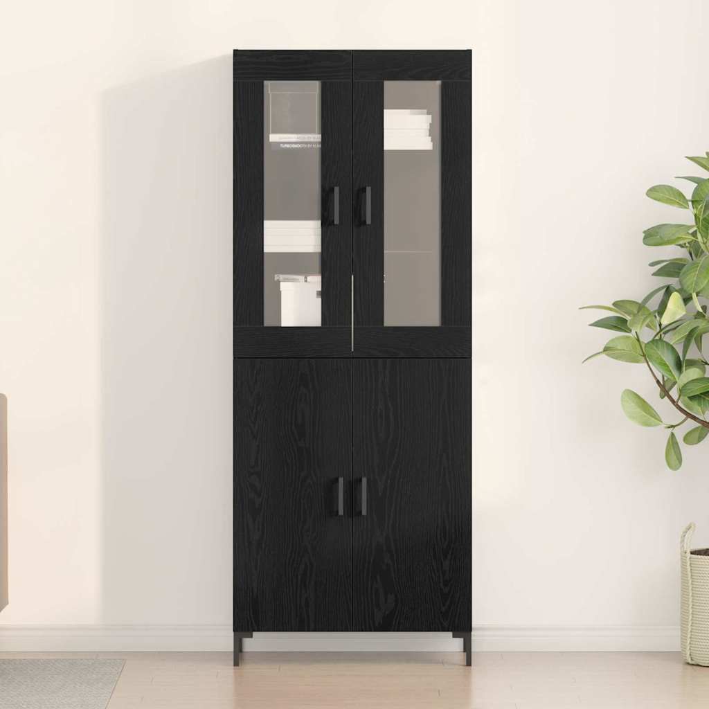 Highboard 2 Pcs Sort Eg 69,5 X 34 X 180 Cm Konstrueret Træ - Billede 4