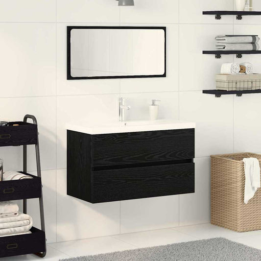 Badeværelsesmøbel Sæt Med Spejl 3 Pcs Sort Eg 80 X 38.5 X 45 Cm - Hovedbillede