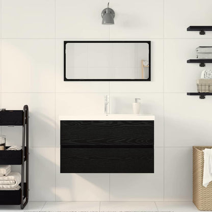 Badeværelsesmøbel Sæt Med Spejl 3 Pcs Sort Eg 80 X 38.5 X 45 Cm - Billede 4