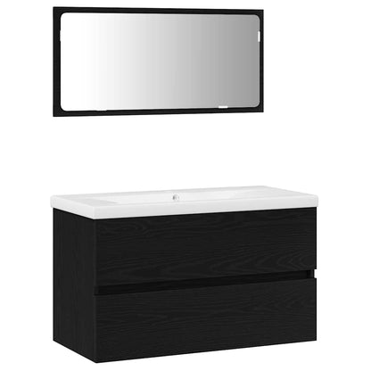 Badeværelsesmøbel Sæt Med Spejl 3 Pcs Sort Eg 80 X 38.5 X 45 Cm - Billede 2