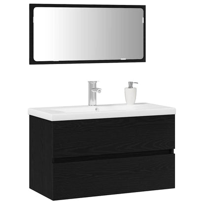 Badeværelsesmøbel Sæt Med Spejl 3 Pcs Sort Eg 80 X 38.5 X 45 Cm - Billede 3