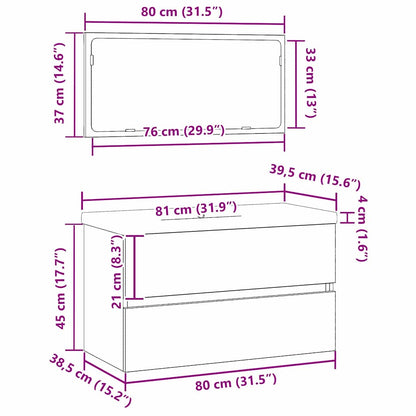 Badeværelsesmøbel Sæt Med Spejl 3 Pcs Sort Eg 80 X 38.5 X 45 Cm - Billede 12