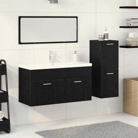 Badeværelsesmøbel Sæt Med Dør 4 Pcs Sort Eg 90 X 38.5 X 50 Cm - Hovedbillede