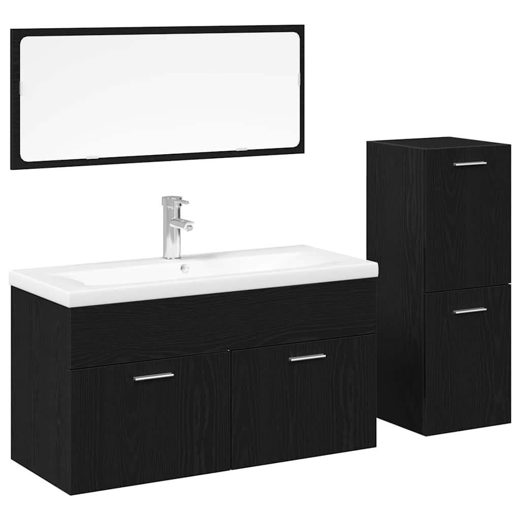 Badeværelsesmøbel Sæt Med Dør 4 Pcs Sort Eg 90 X 38.5 X 50 Cm - Billede 2