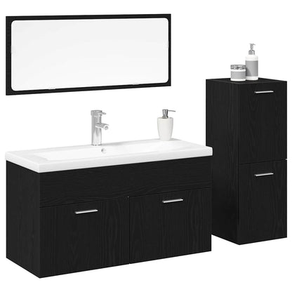 Badeværelsesmøbel Sæt Med Dør 4 Pcs Sort Eg 90 X 38.5 X 50 Cm - Billede 3