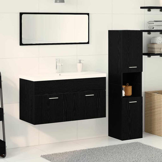 Badeværelsesmøbel Sæt Med Dør 4 Pcs Sort Eg 90 X 38.5 X 46 Cm - Hovedbillede