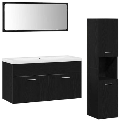 Badeværelsesmøbel Sæt Med Dør 4 Pcs Sort Eg 90 X 38.5 X 46 Cm - Billede 2