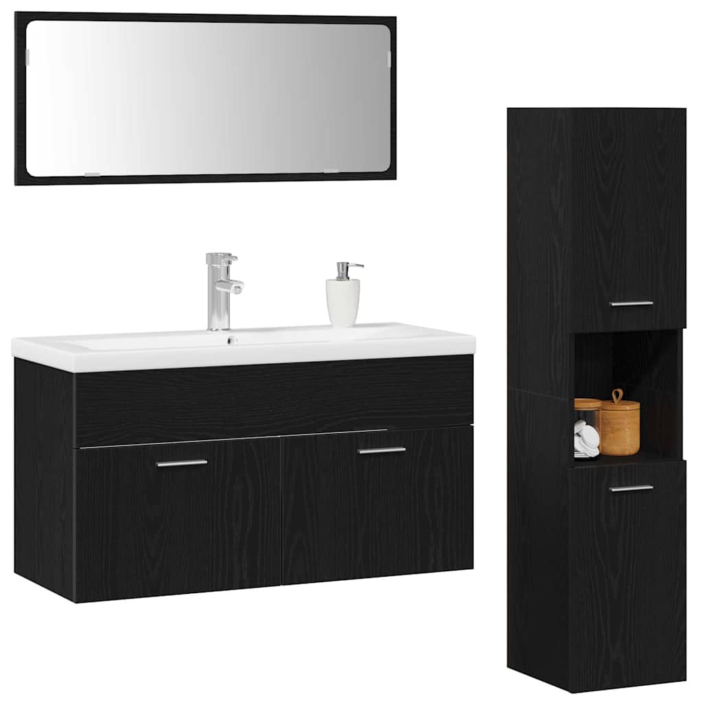 Badeværelsesmøbel Sæt Med Dør 4 Pcs Sort Eg 90 X 38.5 X 46 Cm - Billede 3