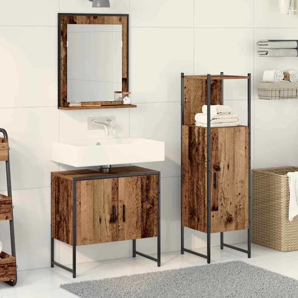 Badeværelsesmøbel Sæt Med Dør 3 Pcs Brun 33 X 33 X 102,5 Cm - Hovedbillede
