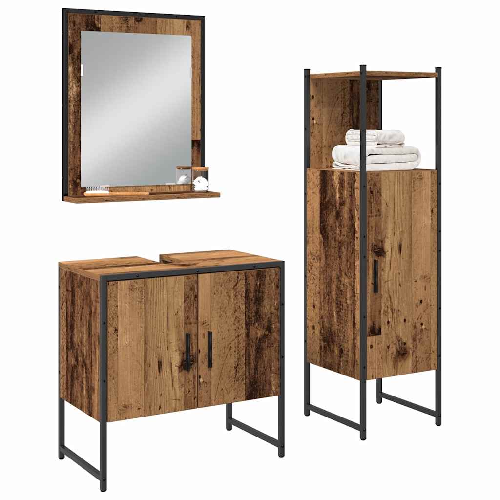 Badeværelsesmøbel Sæt Med Dør 3 Pcs Brun 33 X 33 X 102,5 Cm - Billede 3