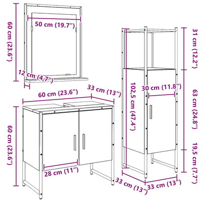 Badeværelsesmøbel Sæt Med Dør 3 Pcs Brun 33 X 33 X 102,5 Cm - Billede 11