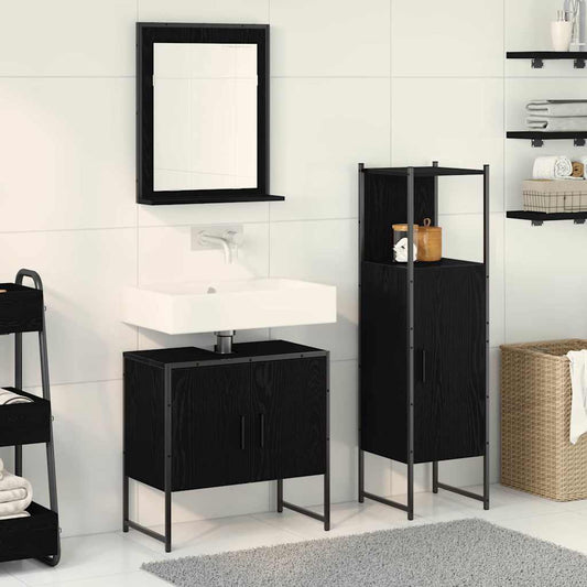 Badeværelsesmøbel Sæt Med Dør 3 Pcs Sort 33 X 33 X 102,5 Cm - Hovedbillede