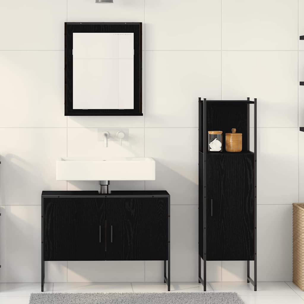 Badeværelsesmøbel Sæt Med Dør 3 Pcs Sort 33 X 33 X 102,5 Cm - Billede 4