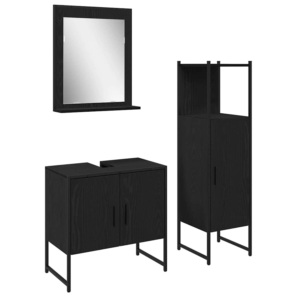 Badeværelsesmøbel Sæt Med Dør 3 Pcs Sort 33 X 33 X 102,5 Cm - Billede 2