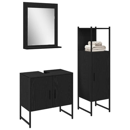 Badeværelsesmøbel Sæt Med Dør 3 Pcs Sort 33 X 33 X 102,5 Cm - Billede 3