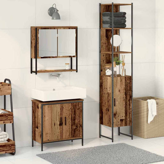 Badeværelsesmøbel Sæt Med Hylde 3 Pcs Brun 33 X 33 X 185.5 Cm - Hovedbillede