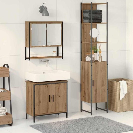 Badeværelsesmøbel Sæt Med Hylde 3 Pcs Brun 33 X 33 X 185.5 Cm - Hovedbillede