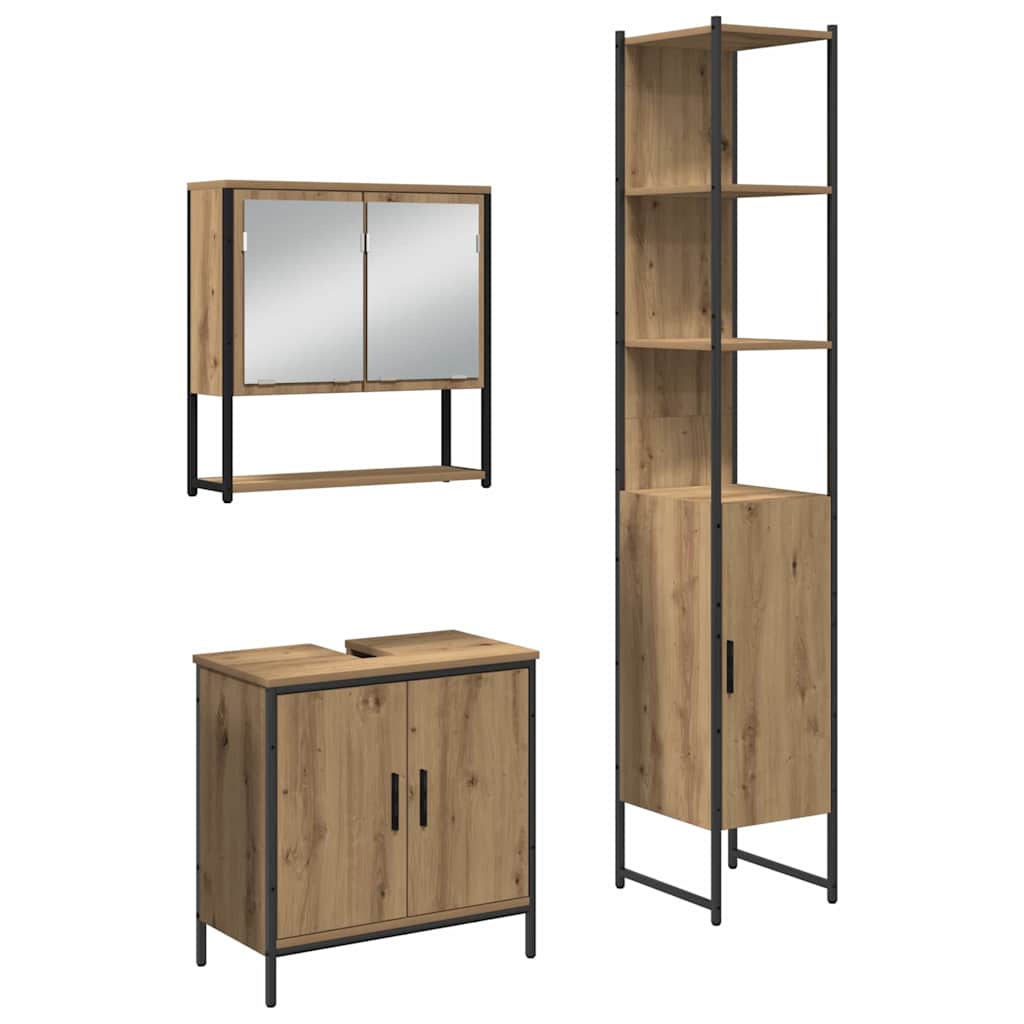 Badeværelsesmøbel Sæt Med Hylde 3 Pcs Brun 33 X 33 X 185.5 Cm - Billede 2