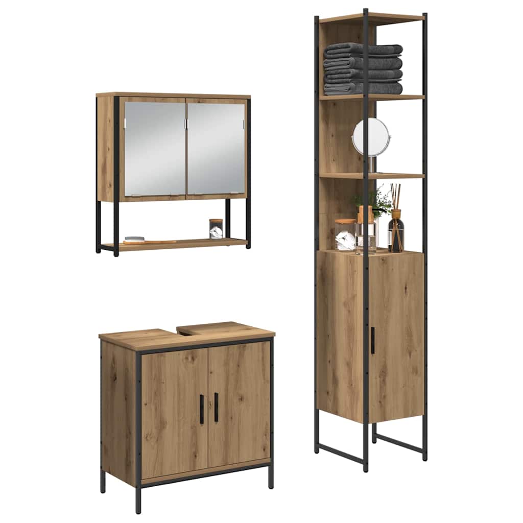 Badeværelsesmøbel Sæt Med Hylde 3 Pcs Brun 33 X 33 X 185.5 Cm - Billede 3