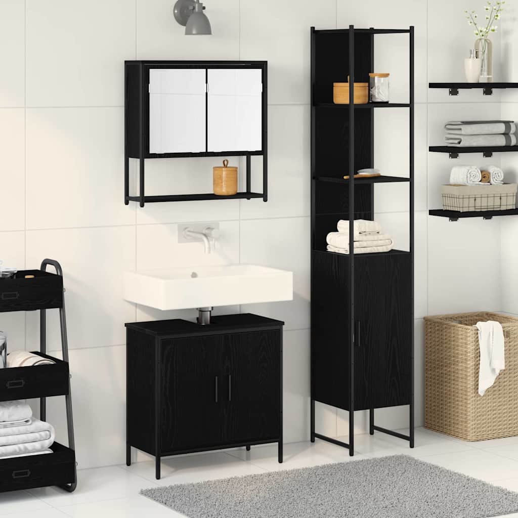 Badeværelsesmøbel Sæt Med Hylde 3 Pcs Sort 33 X 33 X 185.5 Cm - Hovedbillede