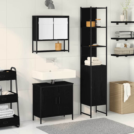 Badeværelsesmøbel Sæt Med Hylde 3 Pcs Sort 33 X 33 X 185.5 Cm - Hovedbillede