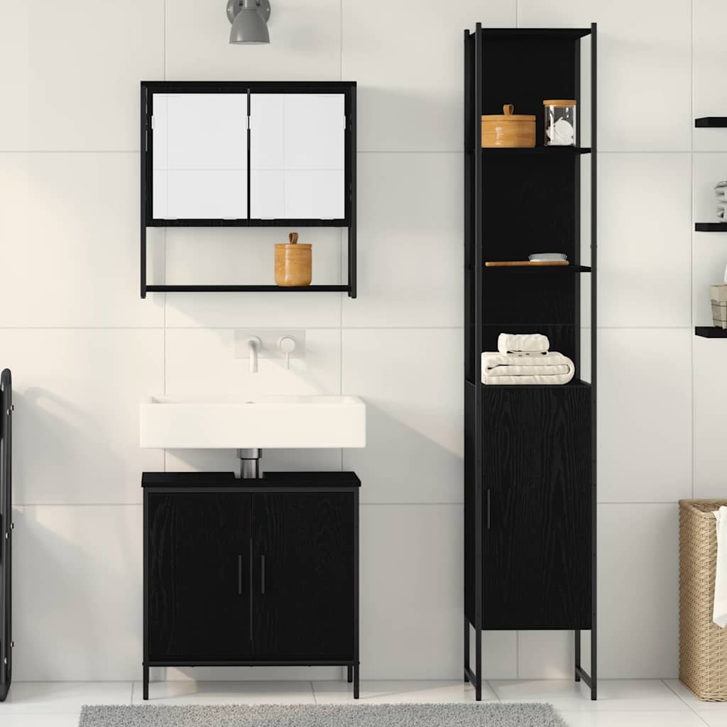 Badeværelsesmøbel Sæt Med Hylde 3 Pcs Sort 33 X 33 X 185.5 Cm - Billede 4