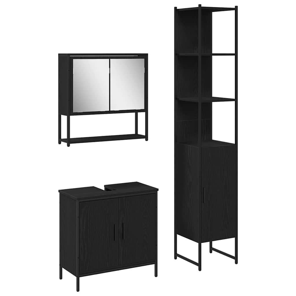 Badeværelsesmøbel Sæt Med Hylde 3 Pcs Sort 33 X 33 X 185.5 Cm - Billede 2