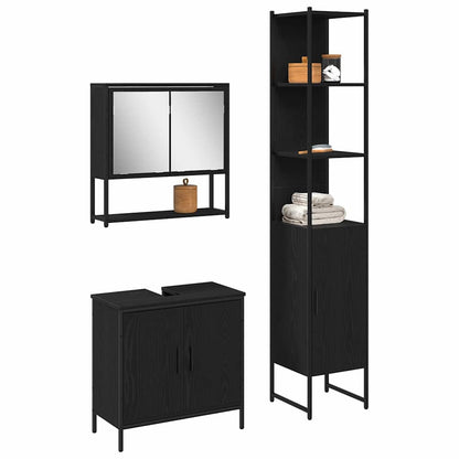 Badeværelsesmøbel Sæt Med Hylde 3 Pcs Sort 33 X 33 X 185.5 Cm - Billede 3