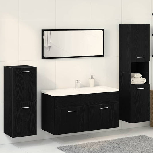 Badeværelsesmøbelsæt Vægmonteret 4 Pcs Sort Eg 30 X 30 X 130 Cm - Hovedbillede