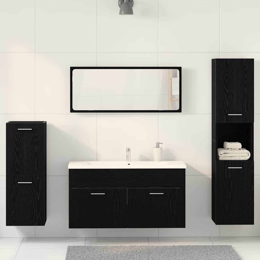 Badeværelsesmøbelsæt Vægmonteret 4 Pcs Sort Eg 30 X 30 X 130 Cm - Billede 4