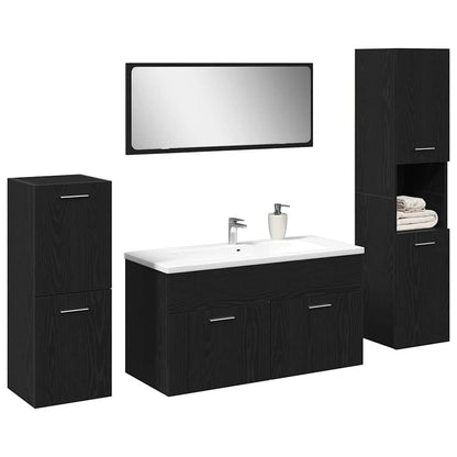 Badeværelsesmøbelsæt Vægmonteret 4 Pcs Sort Eg 30 X 30 X 130 Cm - Billede 3